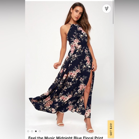 Lulu’s Feel the Music Midnight Blue Floral Print Maxi Dress Size Small NWOT - Picture 2 of 15
